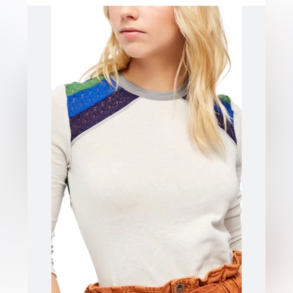 Free People Rainbow Knit In White Combo Top